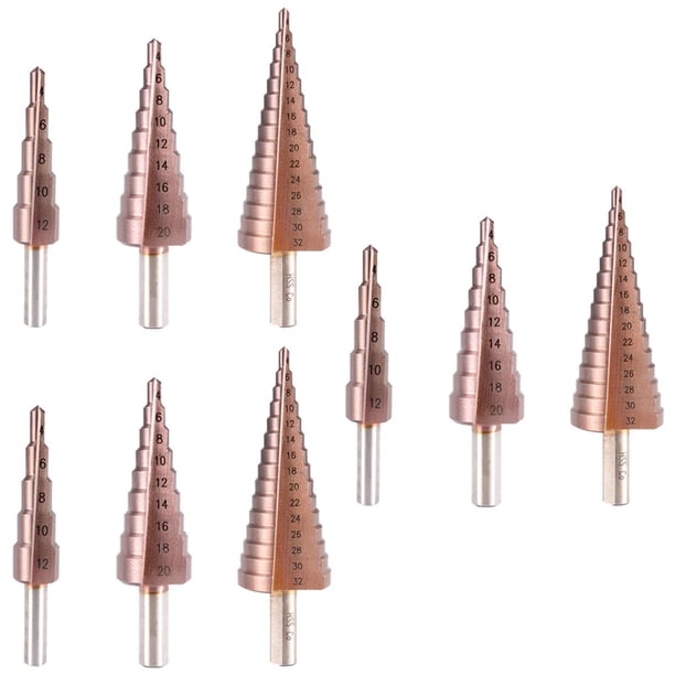 Brocas para Perforar Metal CopperDrill 9pzs 3 x 4-12 3 x 4-20 3 x 4-32mm Acero Bronce Broca Cónica Escalonada Recta VentDepot MXOPP-003