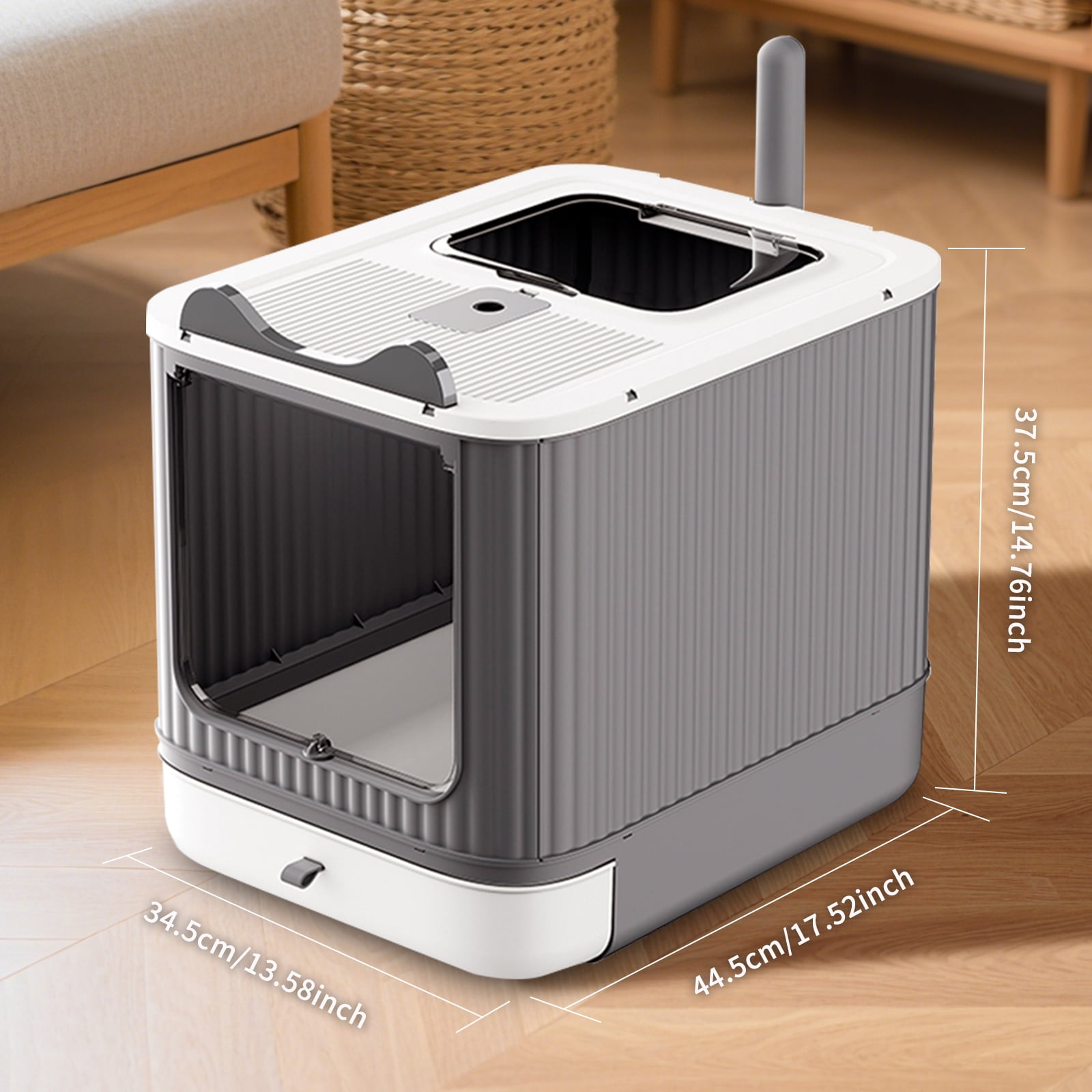 Fully Enclosed Cat Litter Box with Lid and Drawer, 3-Stage Adjustable Covered Litter Box for Kittens to Adult Cats, Anti-Splash, Odor Control, White