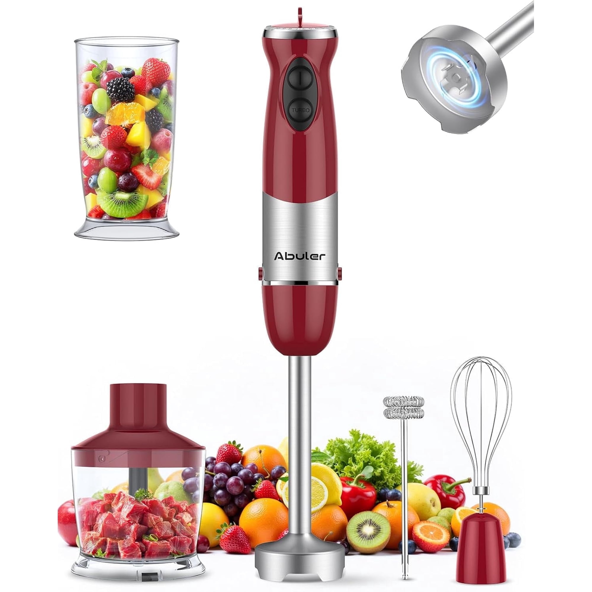 Immersion Blender Handheld 1000W 5 in 1 Corded Stick Hand Blender Kitchen with 12 Speed, BPA-Free, Mixing Beaker, Chopper, Whisk, Milk Frother, Perfect Emulsifier
