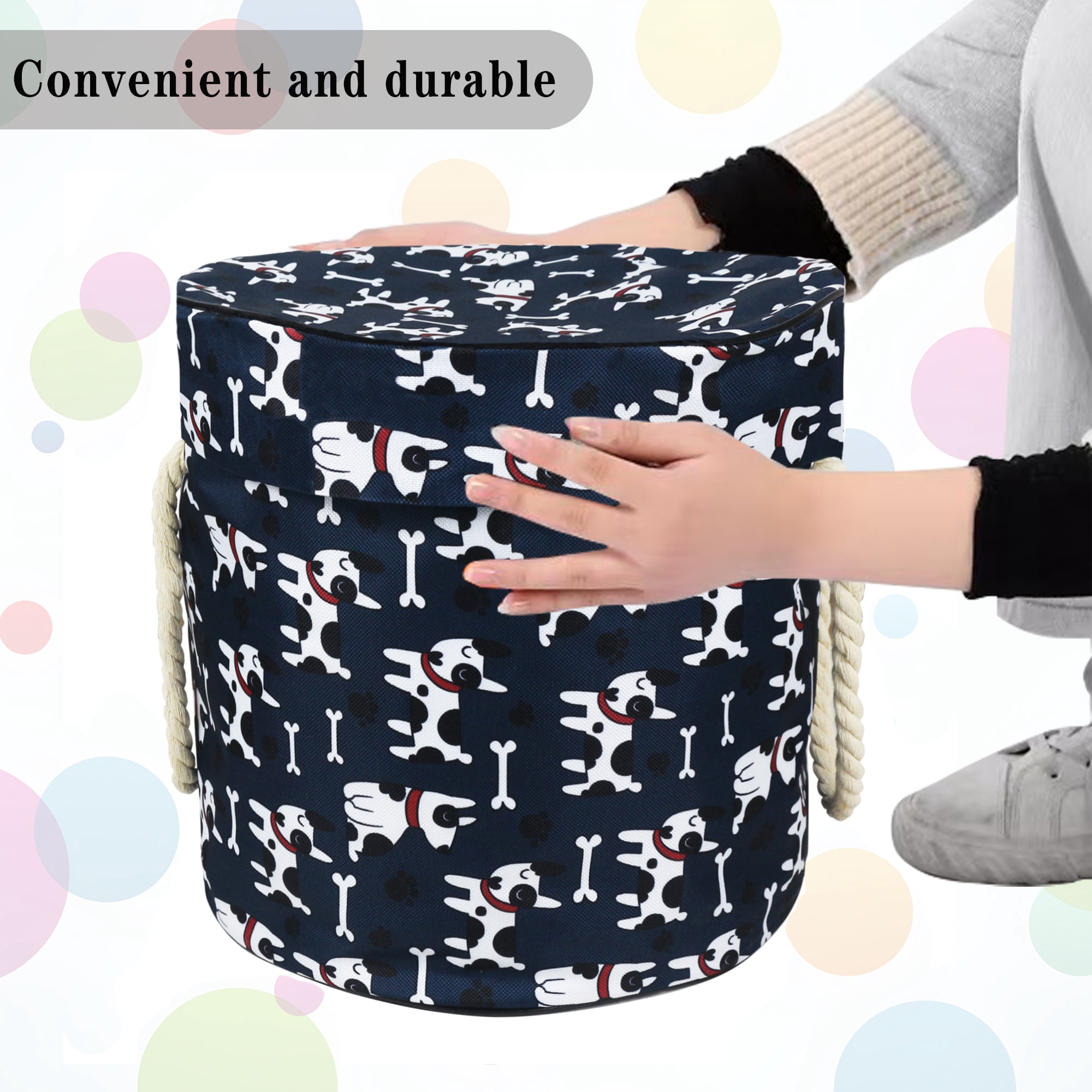 NIETEIN Kids Toy Storage Basket with Play Mat for Building Bricks Collapsible Canvas Organizer Bag (Blue Dog)