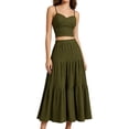 thumbnail image 3 of Women's 2 Piece Maxi Skirt Sets Crop Top Ruffle Hem Flowy Midi Skirt Vacation Going Out Outfits Green S, 3 of 8