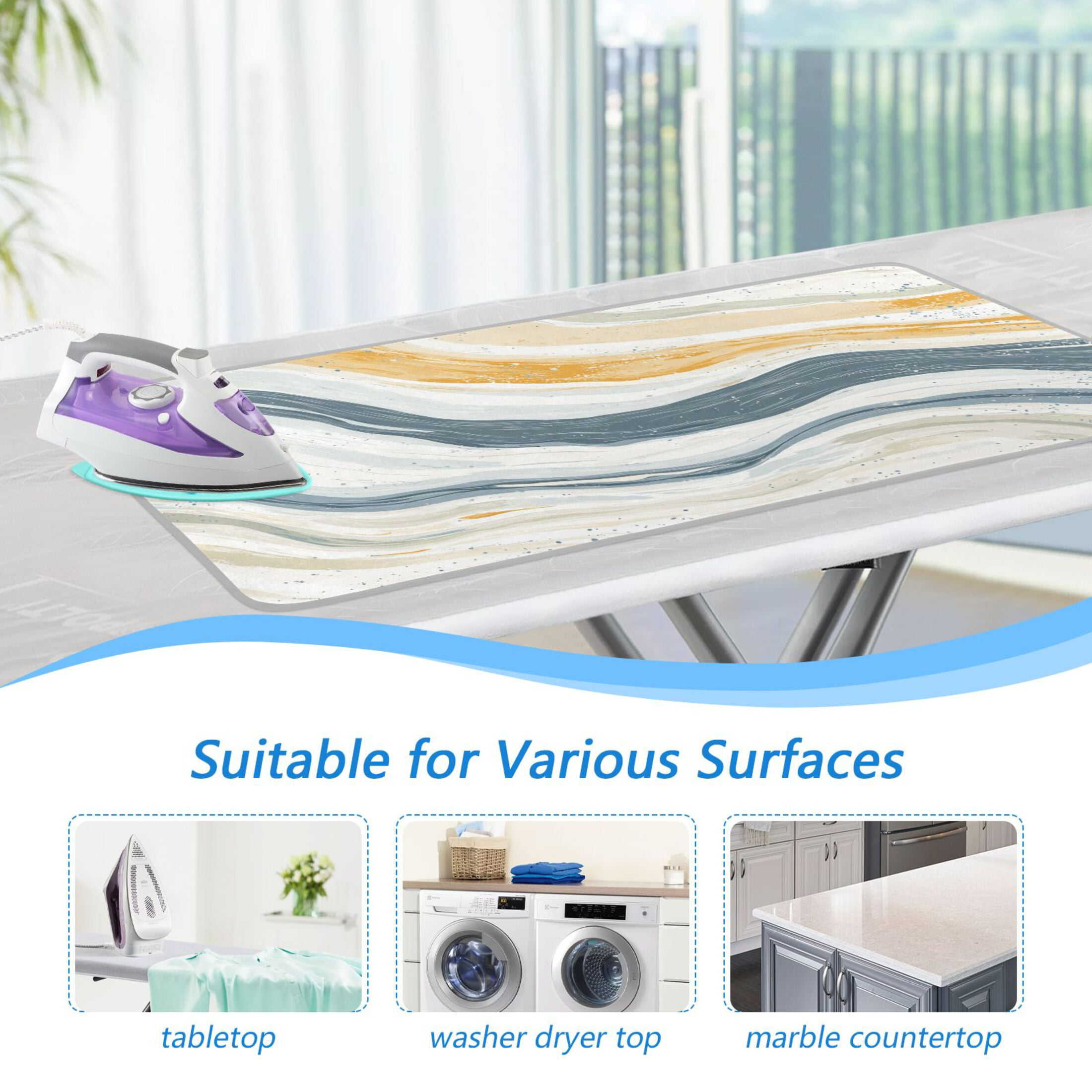 Watercolor Soft Lines Ironing Mat Blanket for Table Top Travel Portable Ironing Board Pad 47.2x27.6 Inch