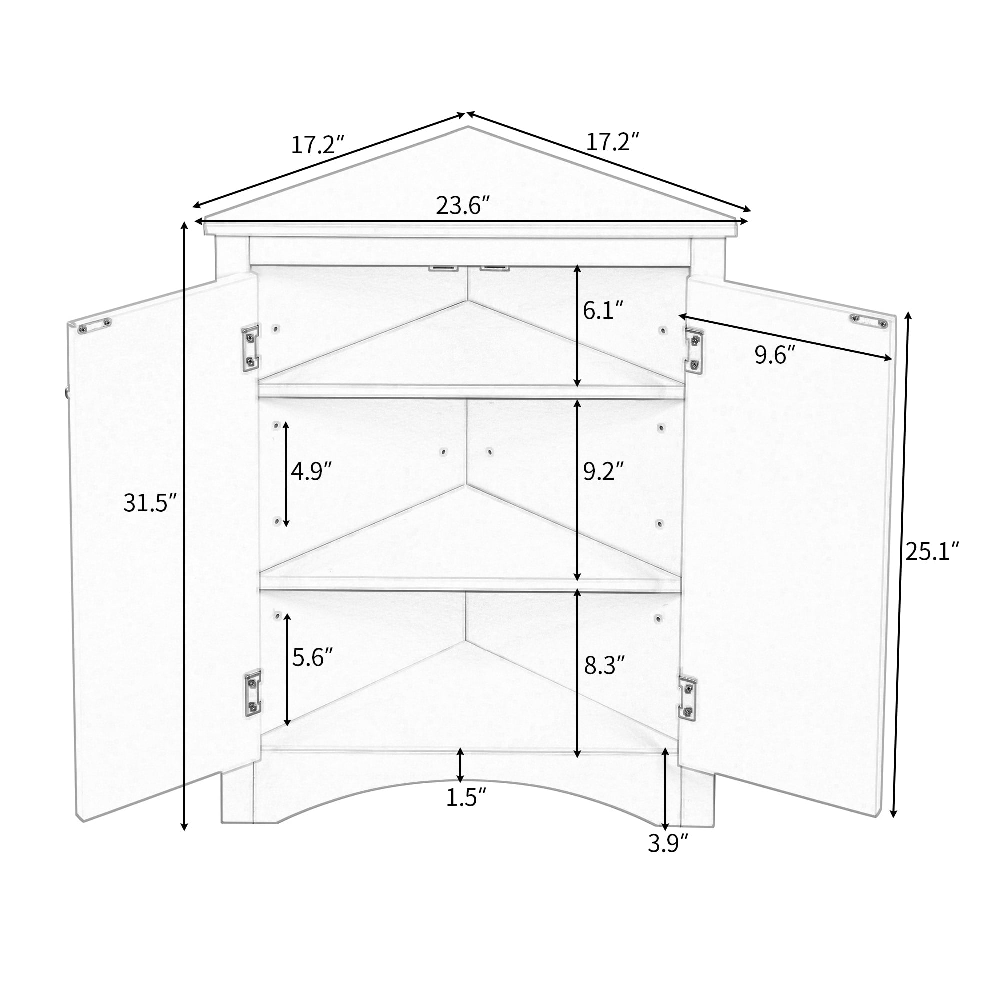 MIRACOL Bathroom Corner Storage Cabinet - 2 Adjustable Shelves and 2 Doors  Triangle Cabinets Furniture - Floor Cabinets Decorations for Home Kitchen