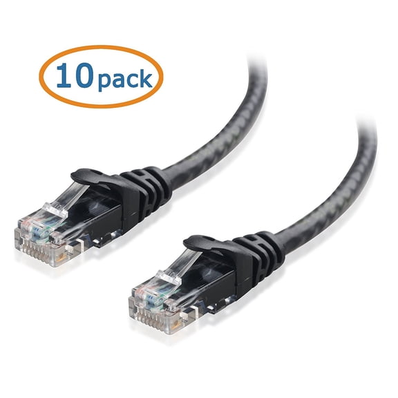 HD Enjoy 10-Pack, Cat6 Snagless Ethernet Patch Cable in Black 1 Foot