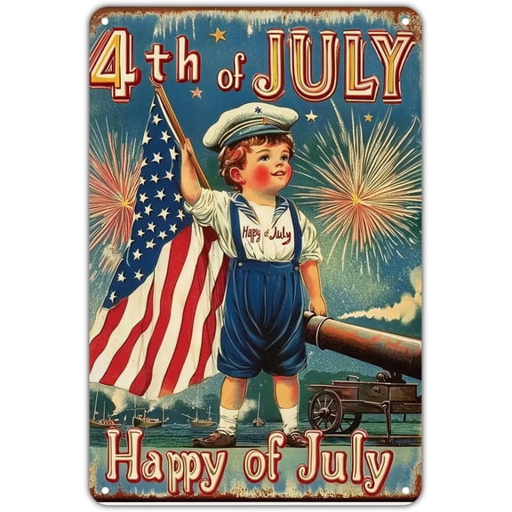 4th July Independence Day American Fireworks Tin Sign 12 x 8 Inch Vintage Wall Decor