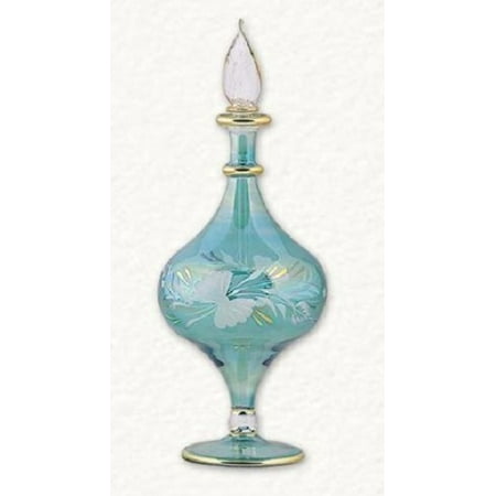 - Green Floral Etched Egyptian Blown Pyrex Glass Perfume Bottle Made in Egypt New