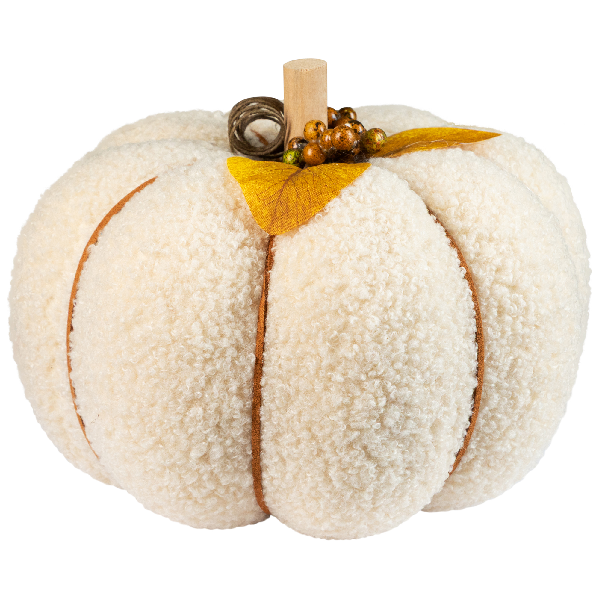 Northlight Large Plush Pumpkin Fall Harvest Decoration - 7.5" - Cream and Yellow