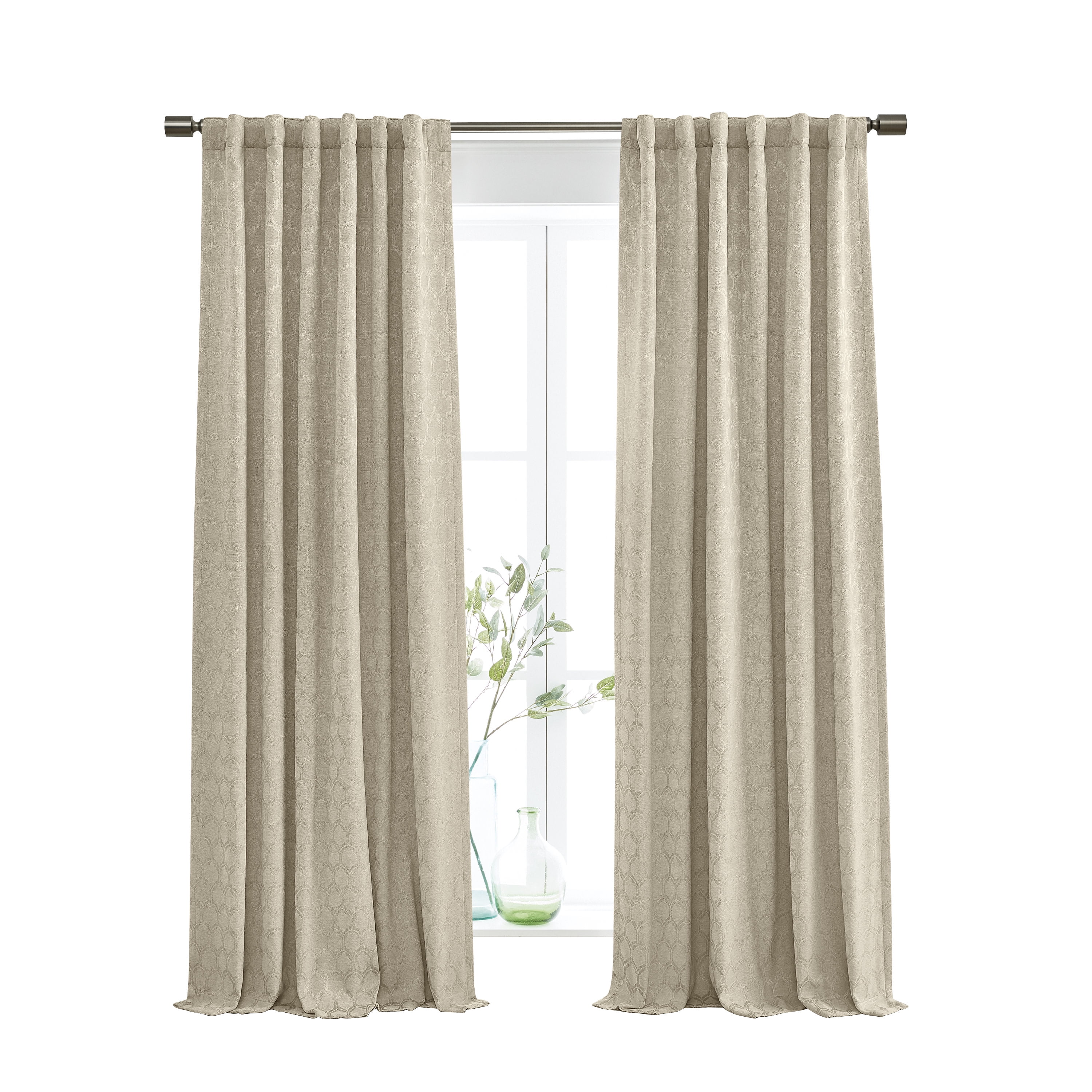 (2 pack) Better Homes & Gardens Jacquard Velvet Blackout Rod Pocket/Back Tab Single Curtain Panel, 1-Piece, Almond Biscuit, 50" W x 84" L
