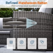 Superjoe 4 Piece Outdoor Patio Furniture Set Rattan Sectional Conversation Set, 4 Cushioned Seats, Gray, 4