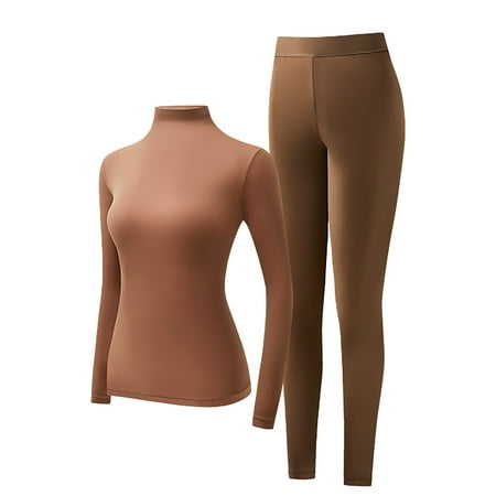 Audhol Underwear Sets for Women Stacked Collar High Neck Skin Care Clothing Set High Elastic Long Sleeved Non Marking Thermal Underwear Women s Underwear Base Layer Lightweight Pajams Set Coffee L