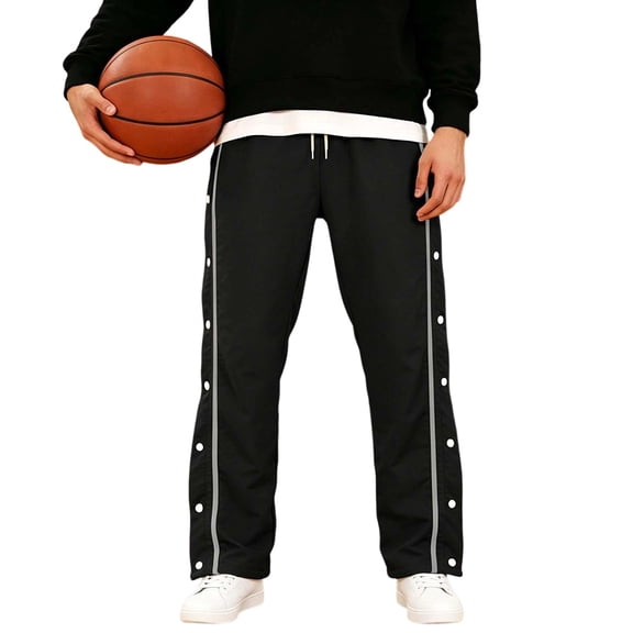 Gytharion Men's Big & Tall Side Button Opening Joggers Basketball Athletic Casual Trousers with Pockets Solid Color Straight Leg Track Pants