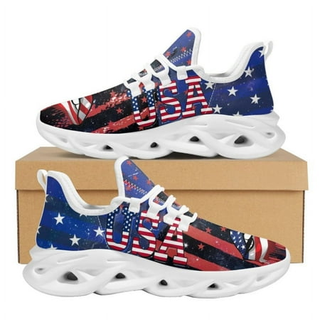 

Leopard Design American Independence Day Lips Print Mesh Sneakers for Women Breathable Man s Casual Cushion Mesh Shoes Footwear