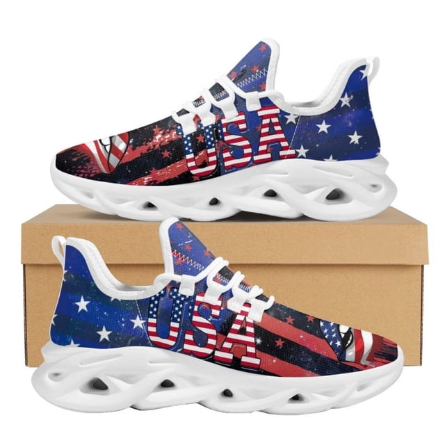 Zapatillas deportivas ligeras, antideslizantes, planas y casuales, con estampado de labios, para correr, 4 de julio, Día de la Independencia de Estados Unidos, tenis de EE. UU.