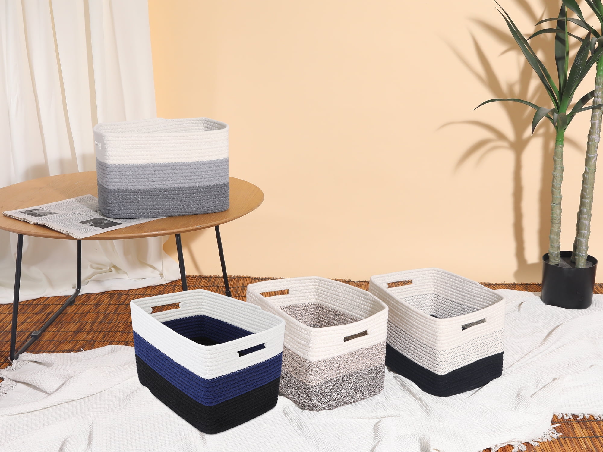 Unique Bargains Storage Basket with Handles Brown 15*9.8*9.1in