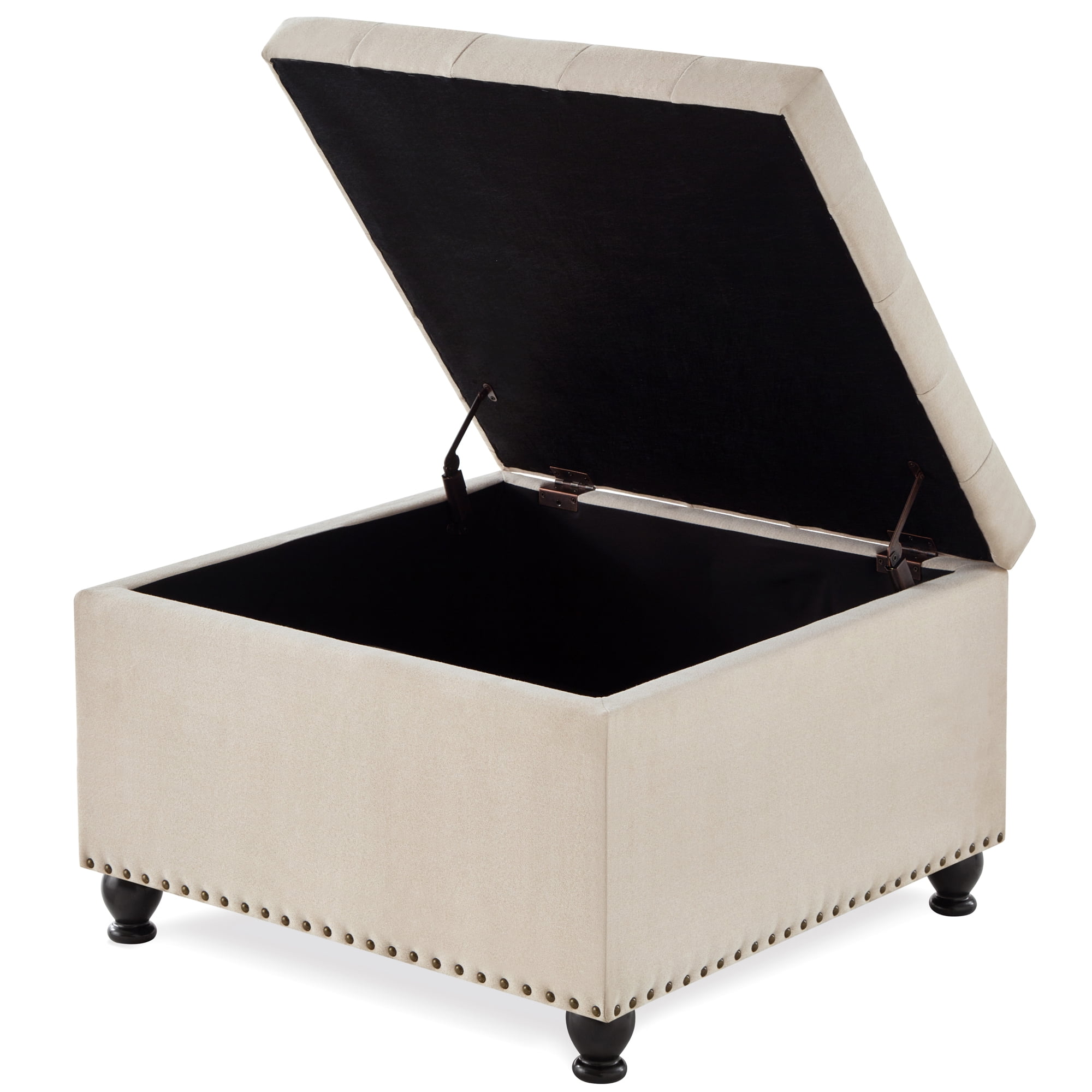 CQSXDA Large Square Storage Ottoman with Wooden Legs, Upholstered Button Tufted Coffee Table with Nail Trims