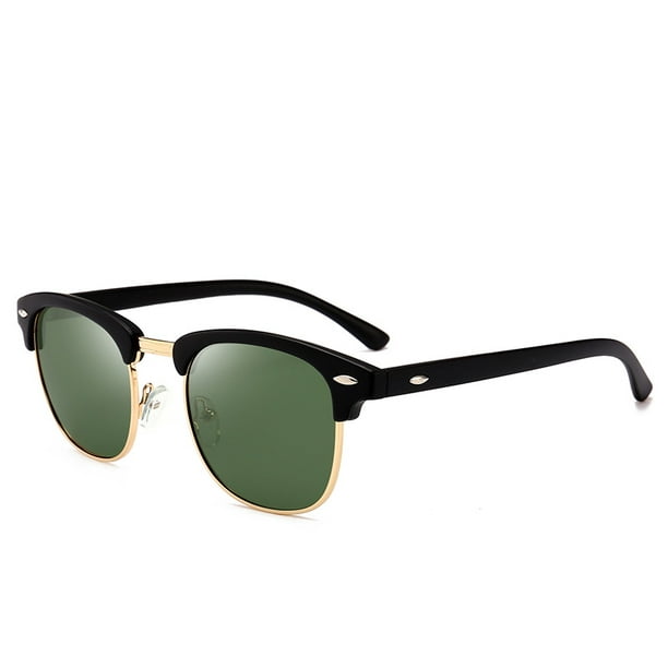 Sunglasses for Men and Women Polarized UV400 Classic Retro Half Rim Glasses,  Dark Green 
