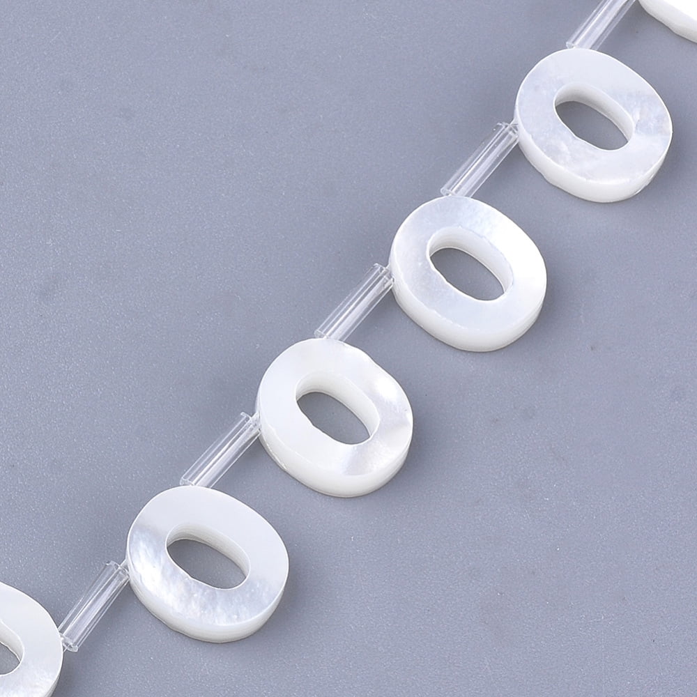 50pc Natural Sea Shell Beads White Shell Mother of Pearl Shell Top Drilled Beads Letter.O 10x2.5~11.5x3mm Hole: 0.8mm