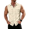 thumbnail image 3 of Mens Summer Shirt Button Down Breathable Collared Sleeveless Top Casual Lightweight Cotton Linen Tank Tops Dressy (3XL,Beige), 3 of 9