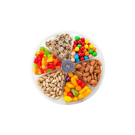 The Nuttery Freshly Natural Roasted and Salted Nuts and Sweet Candy Gift Basket- 6 Sectional Tray for Gift- Candy and Nuts
