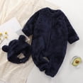 thumbnail image 2 of Baby Boys Girls Plush Zip-Up Onesie Jumpsuit + Hat 2-Piece Set, 2 of 4