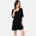 thumbnail image 7 of Women's V-Neck Button-Front Babydoll Dress with 3/4 Sleeves and Tiered Ruffle Hem - Large, Black, 7 of 7