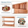 thumbnail image 6 of 65" Outdoor Potting Bench Table, Farmhouse Wooden Garden Patio Workstation with 4 Storage Shelves and 3 Side Hooks, Multifunctional Potting Planting Table for Mudroom, Backyard, Natural, 6 of 7