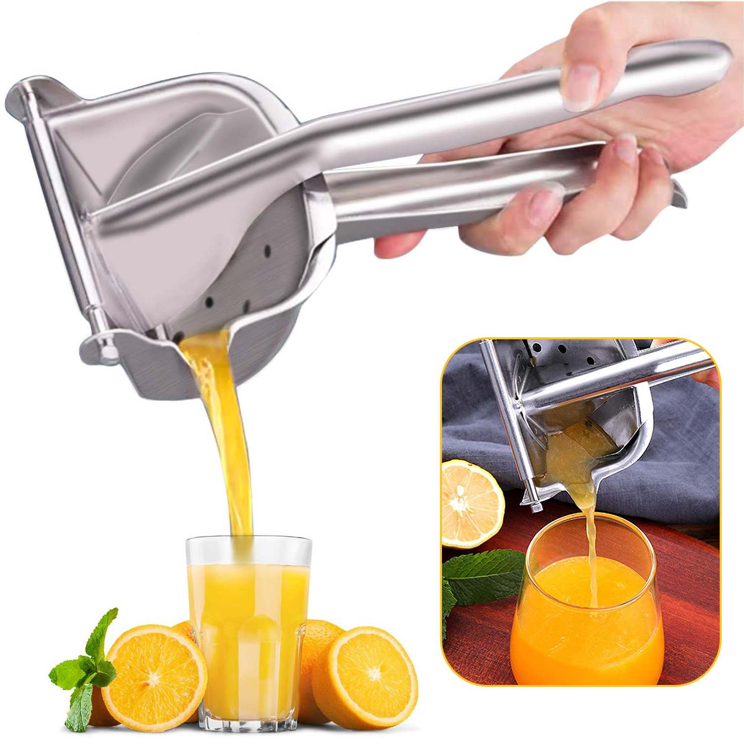 Manual Fruit Juicer, Manual Juicer Squeezer, Stainless Steel Press Juicer, Heavy Duty Portable