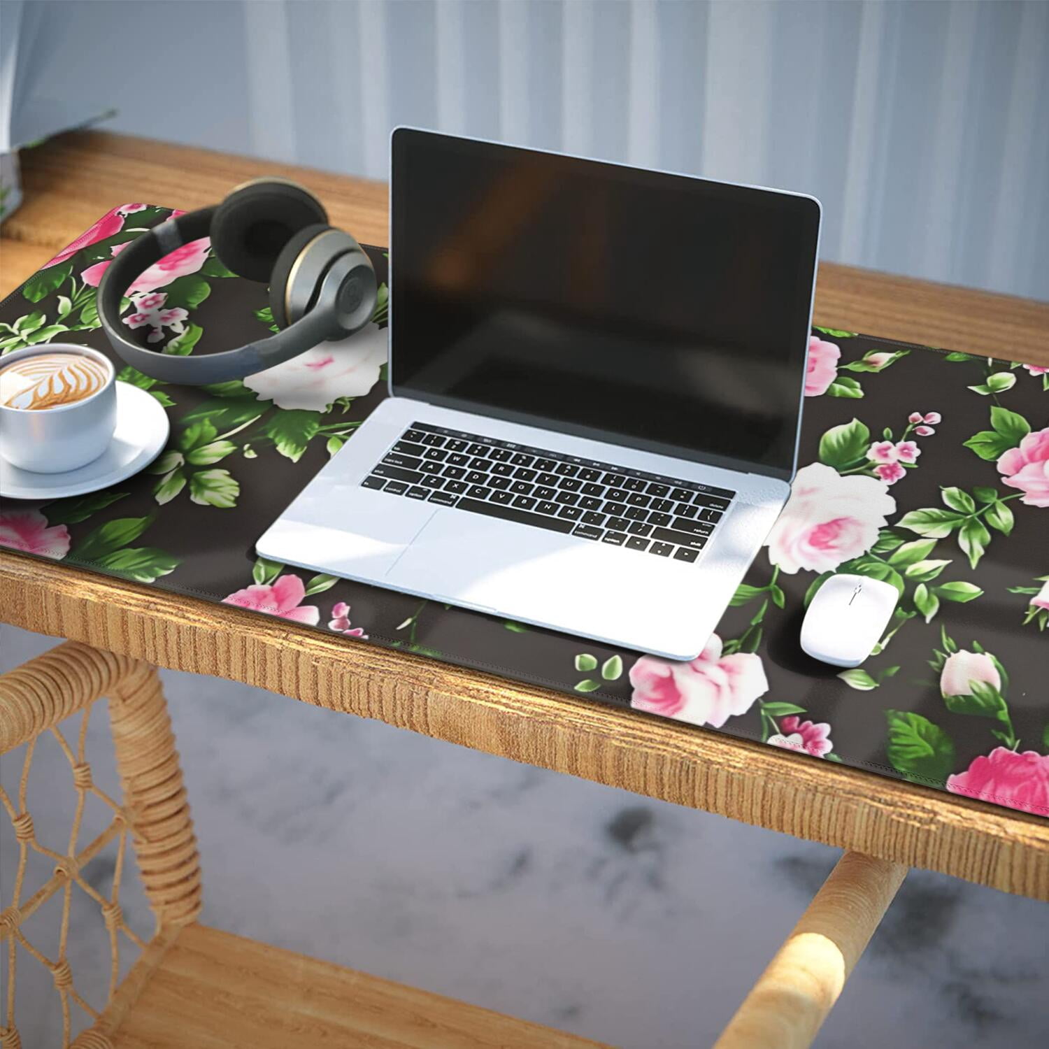 Long Mouse Pads for Desk,Pioneer Flower Floral Print Pattern Desk Mats on Top Of Desks, Desk Mouse Pad Extra Large with 3mm Non-Slip Base and Stitched Edge for Gaming,Office,Work,Home 35.4"x15.7"