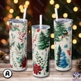 thumbnail image 3 of Skinny Tumbler with Straw – Festive Christmas Floral & Evergreen Design, 20oz Stainless Steel, Insulated Holiday Gift, 3 of 5