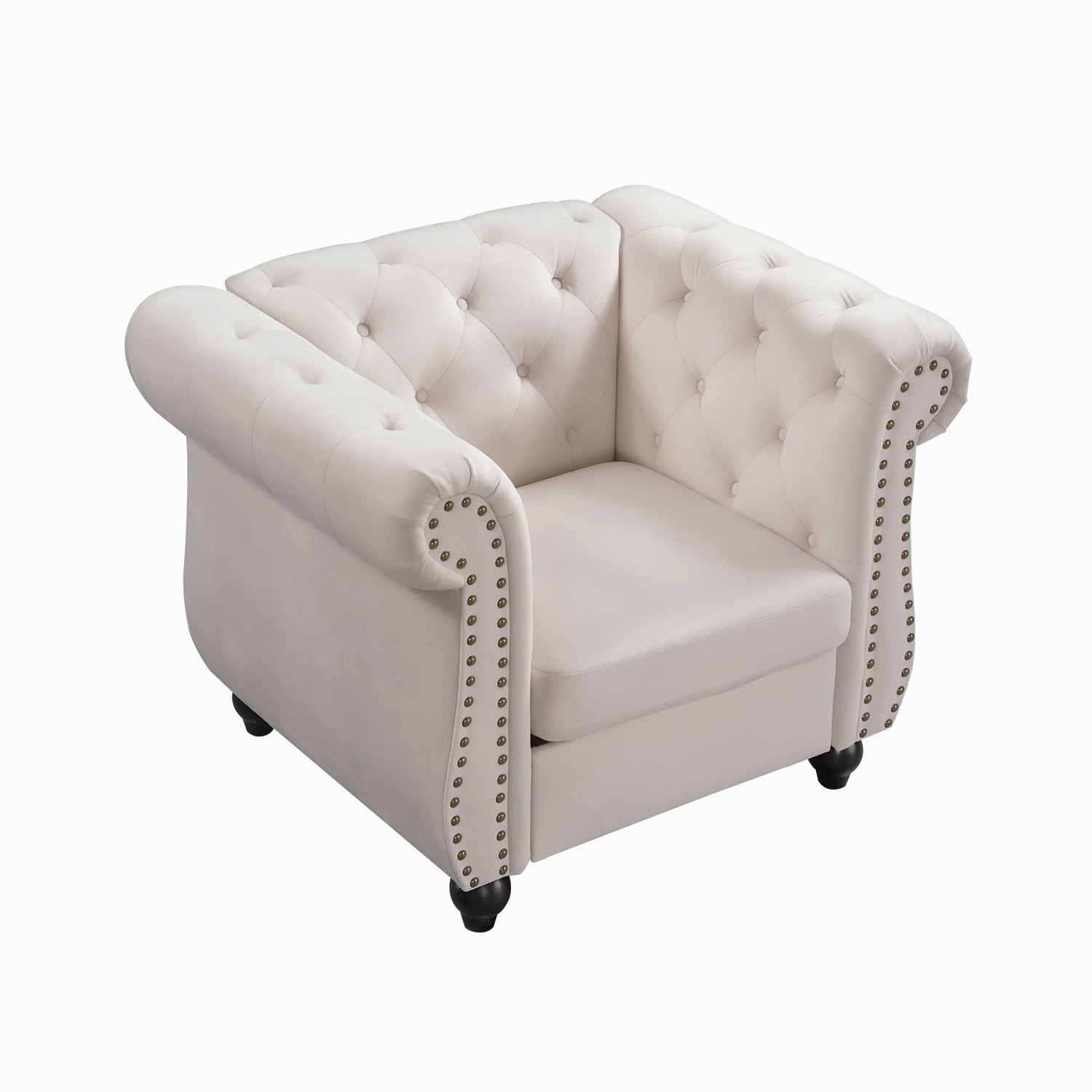 US Pride Furniture Chester 40.55 in. Wide Rolled Arm Velvet Modern Straight living Room Chair, Ivory