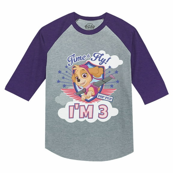 Tstars Girls 3rd Birthday Gift Shirt Birthday Gift for 3 Year Old Paw Patrol Skye Birthday Shirts for Girl Party B Day Birthday Party 3-4 Sleeve Baseball Jersey Toddler Shirt