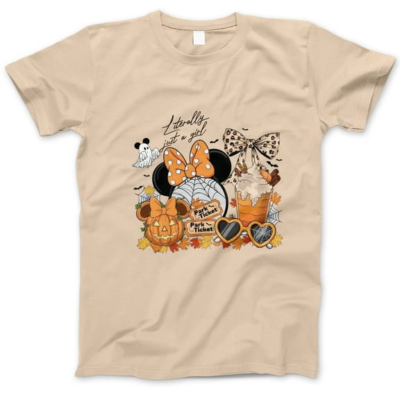 Literally Just a Girl Halloween T-Shirt, Cute Pumpkin Minnie Bow Fall Coffee Graphic Tee, Spooky Season Shirt, Pumpkin Patch Outfit Gift