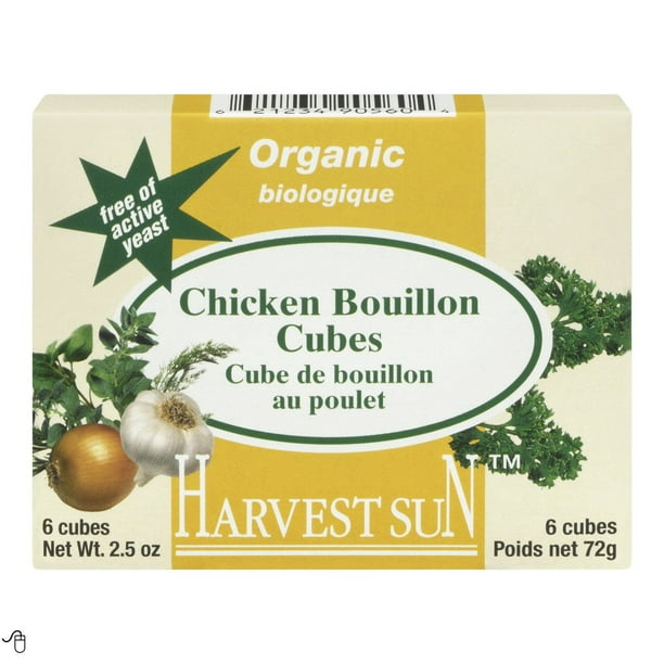 Cubes de bouillon de poulet biologiques de Harvest Sun Ce produit est biologique, sans gluten et sans levure, 72 g