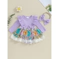 thumbnail image 2 of FOCUSNORM Barboteuse-Robe d'Automne pour Bébé Fille à Manches Longues, Broderie Florale, Tulle Patchwork, Barboteuse avec Bandeau, 2 of 9
