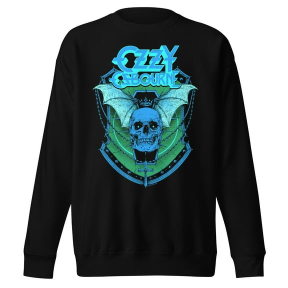 Ozzy Osbourne Neon Blue Bat Jumbo Print Unisex Sweatshirt - Black - Small