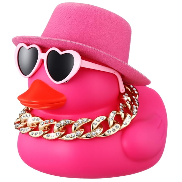Decoraciones para salpicadero Honoson Rubber Duck Pink con sombrero y gafas de sol