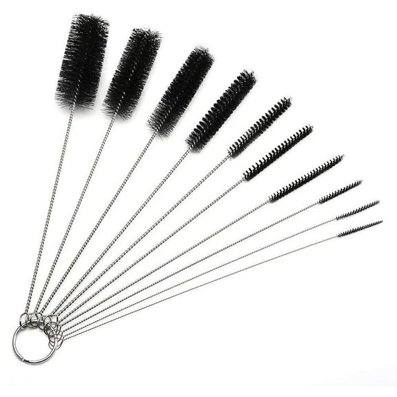 "Long Straw Brush, Nylon Pipe Tube Cleaning Brush, 10 Different Diameters, Straw Cleaner Brush set of 10 for Drinking Straws, Bottles, Keyboards, Jewelry, Pipe - Black"