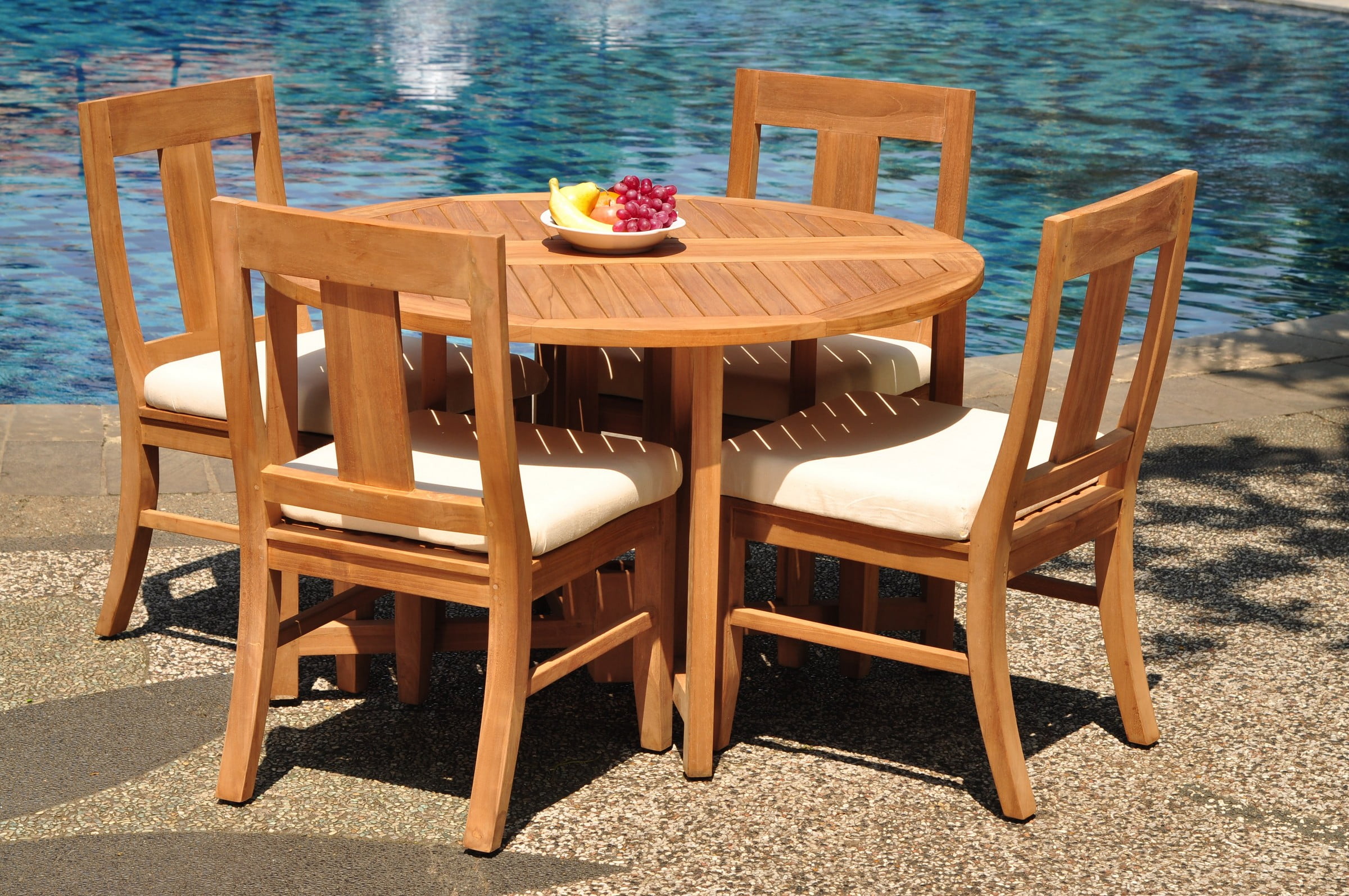 Grade-A Teak Dining Set: 4 Seater 5 Pc: 48" Round Butterfly Table And 4