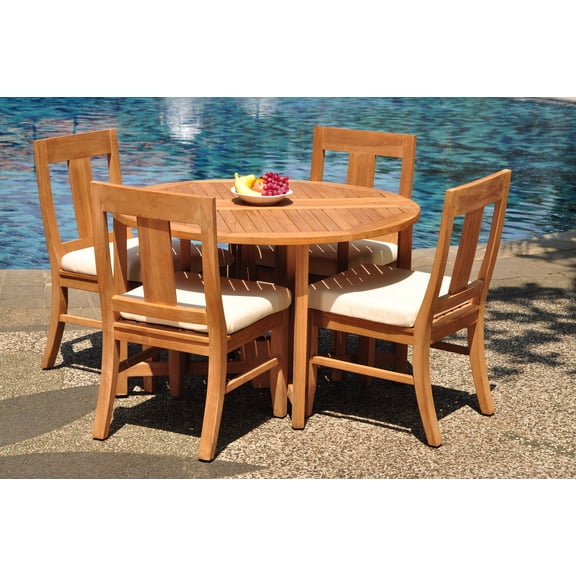 Grade-A Teak Dining Set: 4 Seater 5 Pc: 48" Round Butterfly Table And 4 Osborne Armless Chairs Outdoor Patio WholesaleTeak #WMDSWVm