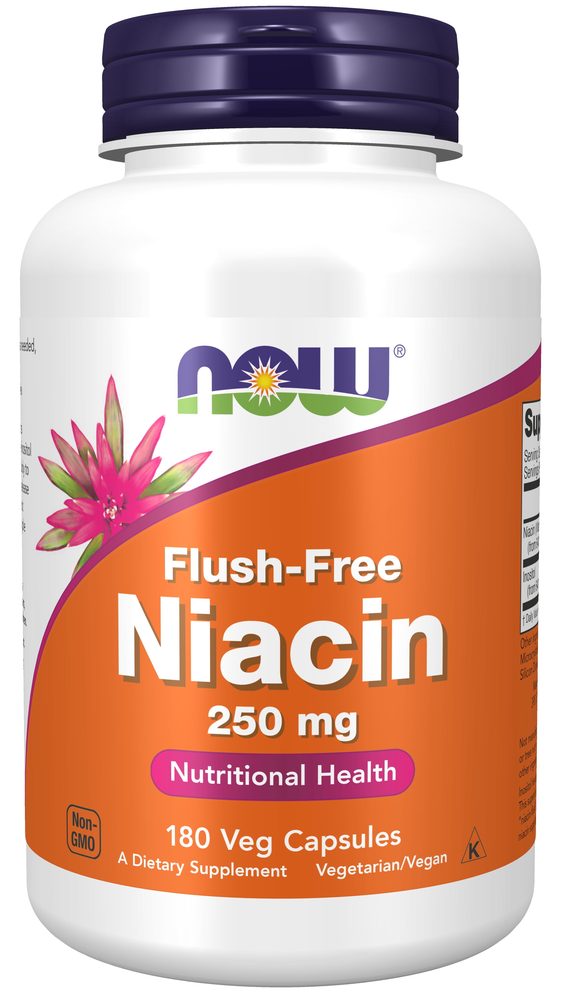 NOW Supplements, Niacin (Vitamin B-3) 250 mg, Flush-Free, 180 Veg Capsules