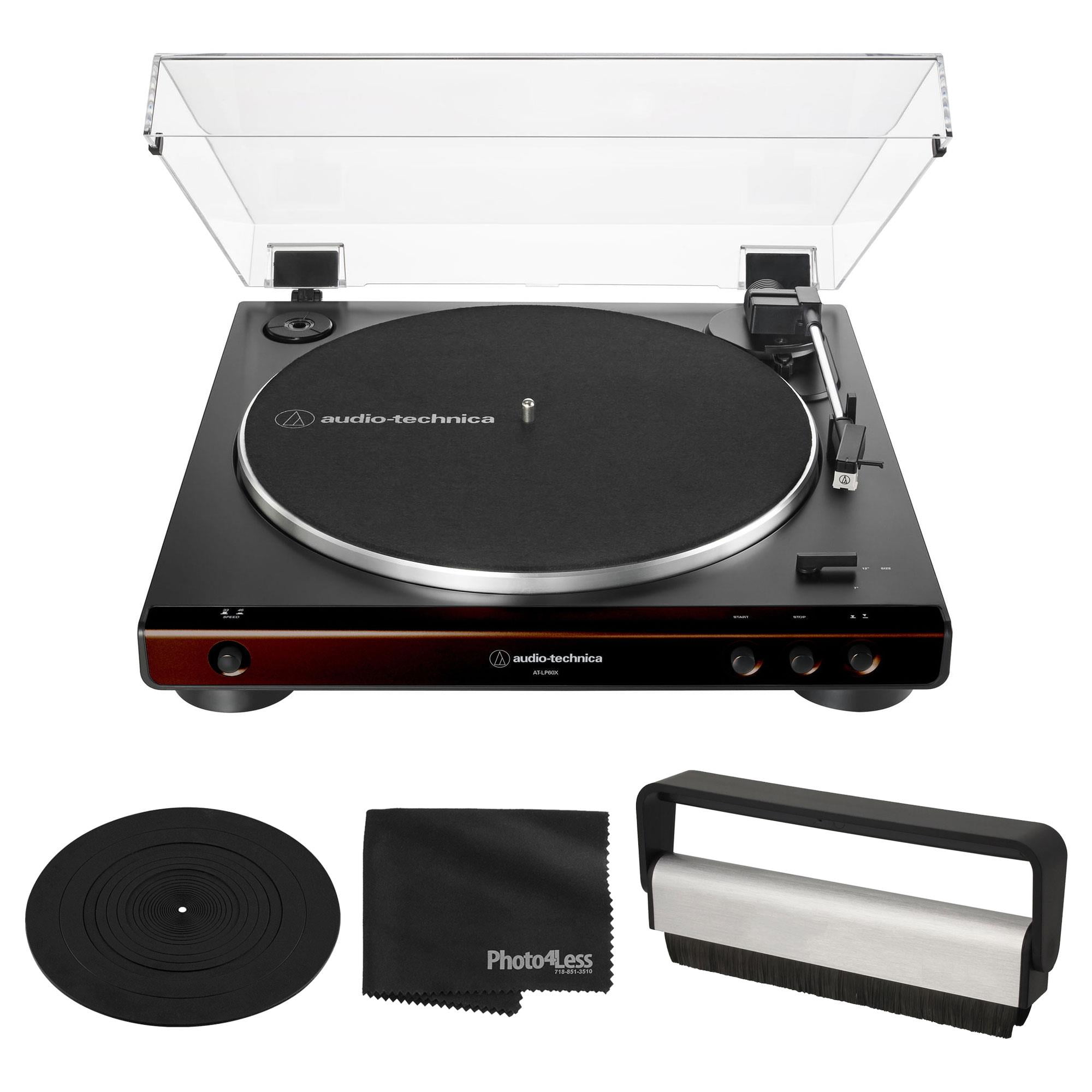 AudioTechnica ATLP60X Stereo Turntable (Brown & Black) + Record Cleaner Kit + Rubber Slip Mat