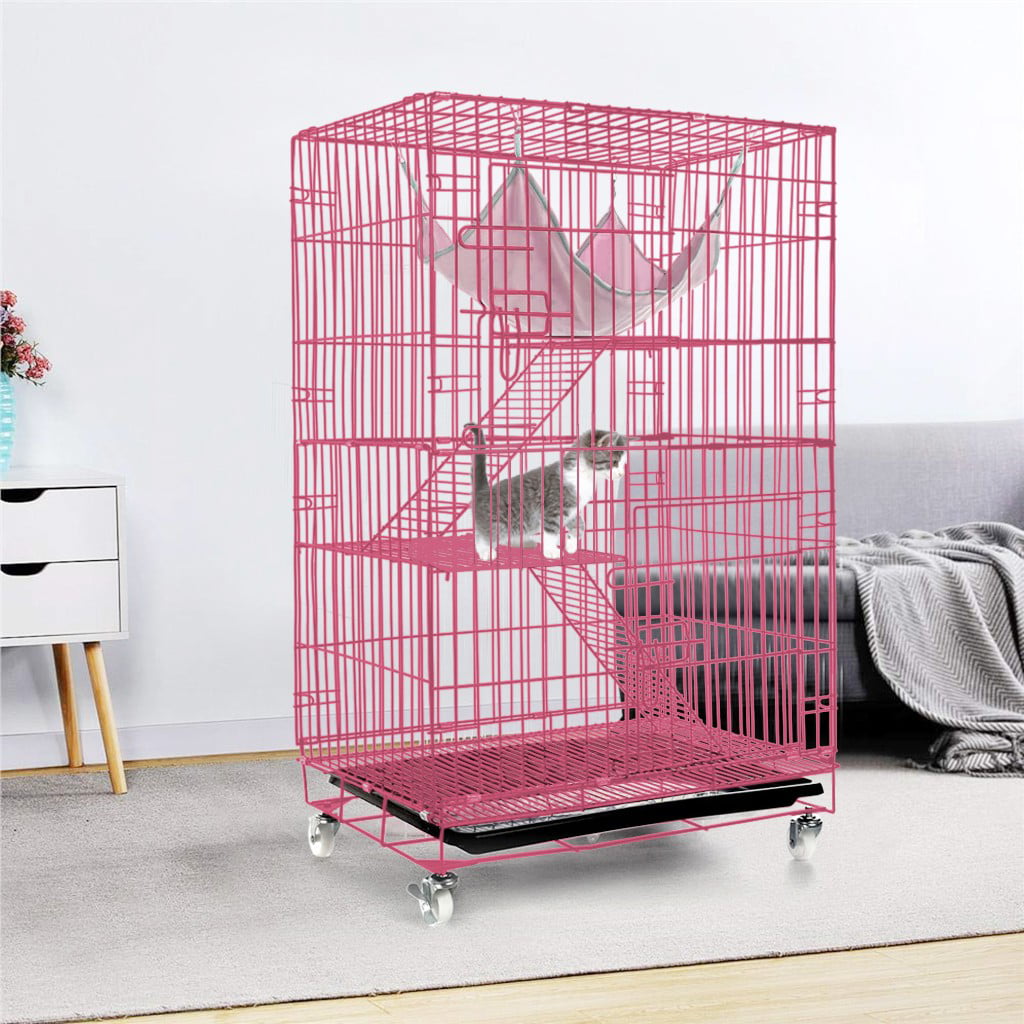 duanxiu Luxury 3-Tier Cats Cage Portable Large Home Fold Pet Animal Cage Playpen with Movement Wheels for Cats Black Ferrets Guinea Pigs Rabbits 