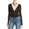 thumbnail image 1 of Free People Womens Sheer Faux-Wrap Body Mono, Negro, Grande Free People Body, 1 of 2