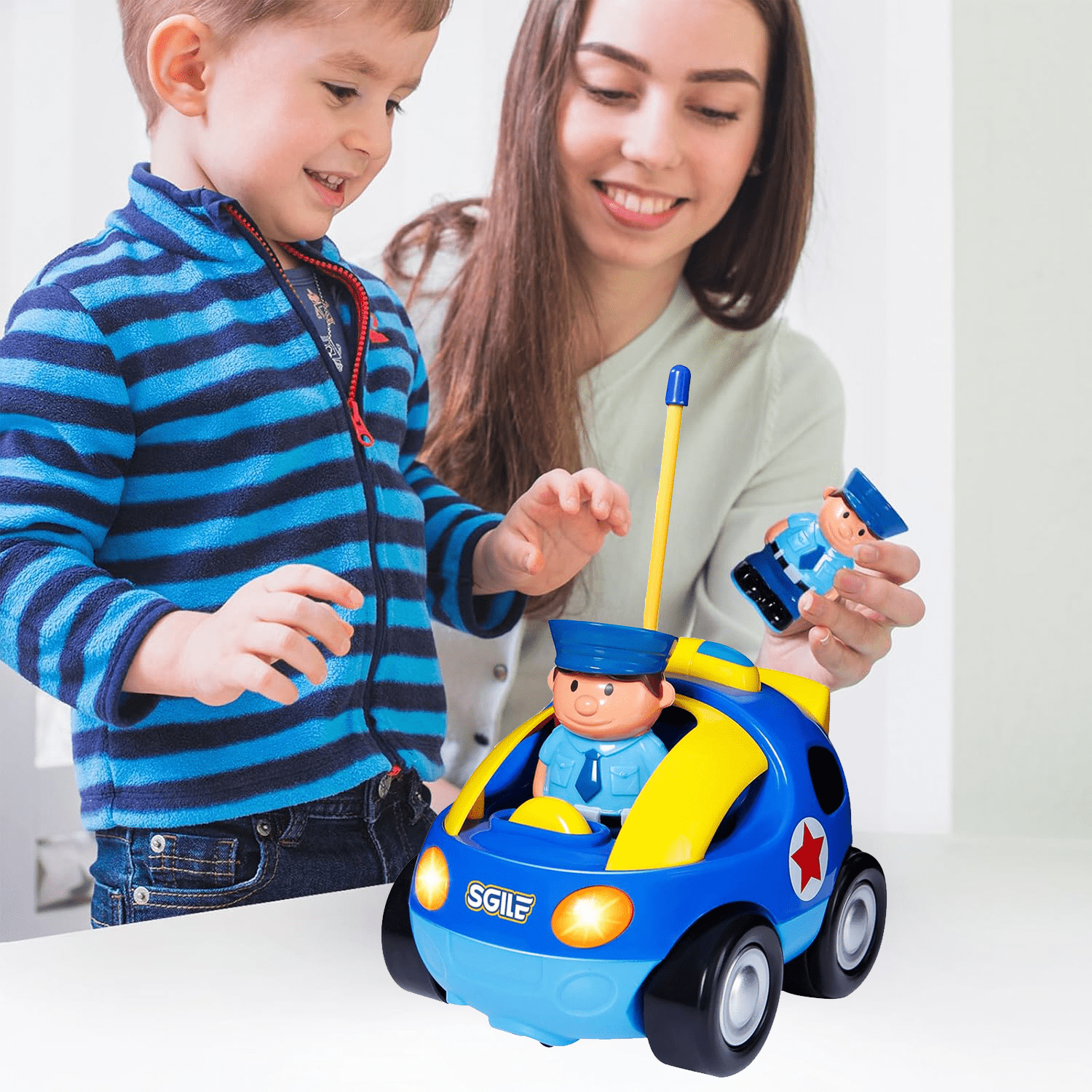 HYPERLIVING Remote Control Car for Toddlers with Sound and Light – RC Police Race Car, Toddler Remote Control Car, Birthday Gift for 18+ Months Old Boys and Girls
