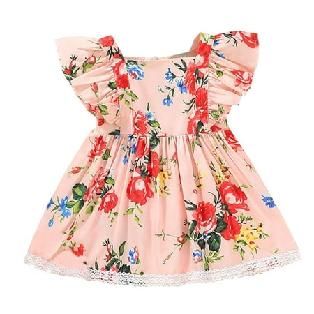 

Pimfylm Dresses For Toddler Girls Toddler Girls Lace Dresses Baby Girl Elegant Dress Flutter Sleeve Lace Dress Party Princess Dress 2023 Pink 0-6 Months