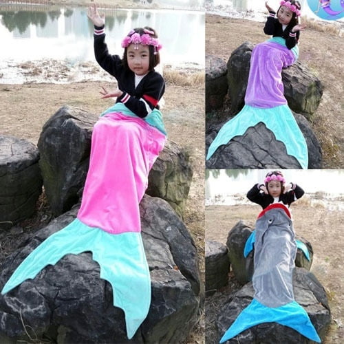 Soft Fleece Blanket mermaid tail fin Kids Children bed Surround