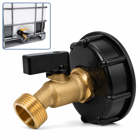 2 Inch IBC Tote Tank Adapter Brass Ball Valve S60x6 Coarse Thread to 3/4 Inch GHT Garden Hose Connector for 275 330 Gallon Water Tanks RV Garden Irrigation
