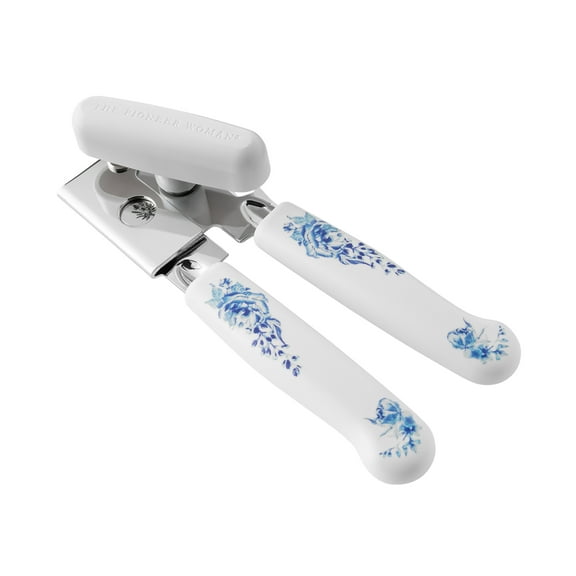 The Pioneer Woman Delilah Can Opener Stainless Steel Portable Can Opener with Soft Grip Decal Handel,Blue