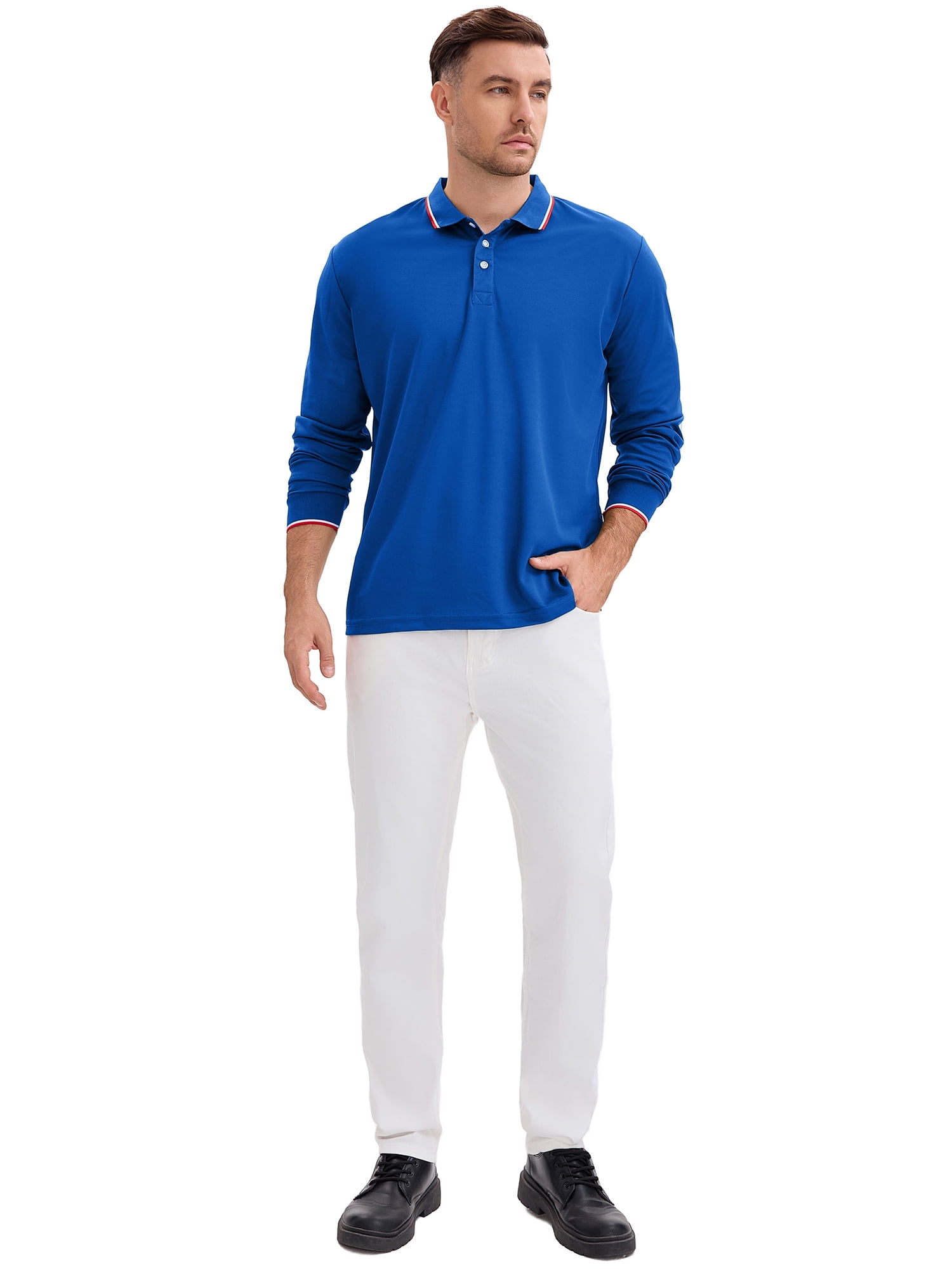 DARING DIVA Men's Classic Regular Fit Long Sleeves Business Golf Polo Shirt XL Royal Blue