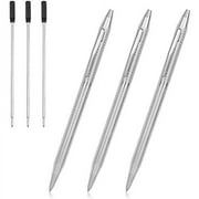 Cambond Ballpoint Pens, Silver Guest Pen Stainless Steel Nice Pens for Guest Book Uniform Christmas Gift - Black Ink (1.0mm Medium Point), 3 Pens with 3 Extra Refills (Silver) - CP0105